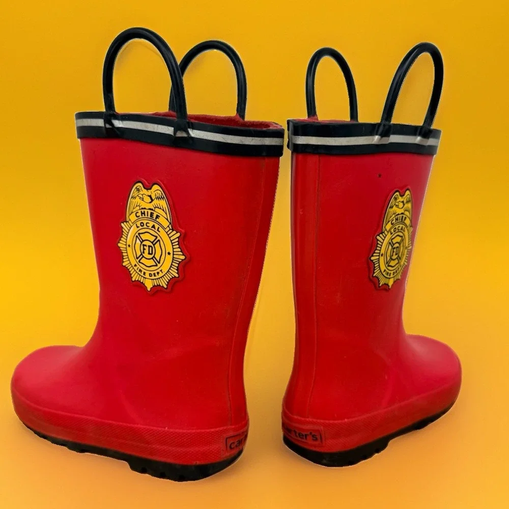 Carter's Red/Black Firefighter Rubber Rain Boots Unisex Toddler size 9